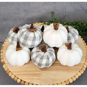 Gray & White Buffalo Check Foam Pumpkins Fall Thanksgiving Table Decor 8‎ Pc NEW